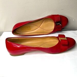 Salvatore Ferragamo Sz 10 Red Patent Leather Vara Bow Flats Shoes